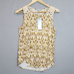 Daniel Rainn Ikat Print Sleeveless Crochet Detail Boho‎ Tank Top Size S NWT